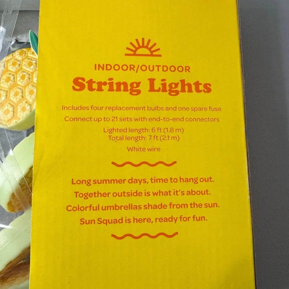 Sun Squad Pineapple String Lights Indoor Outdoor 10 Lights Incandescent